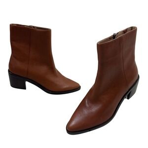 Madewell Women's Boots Cognac Leather Side Zip The Darcy Ankle Western Size 7